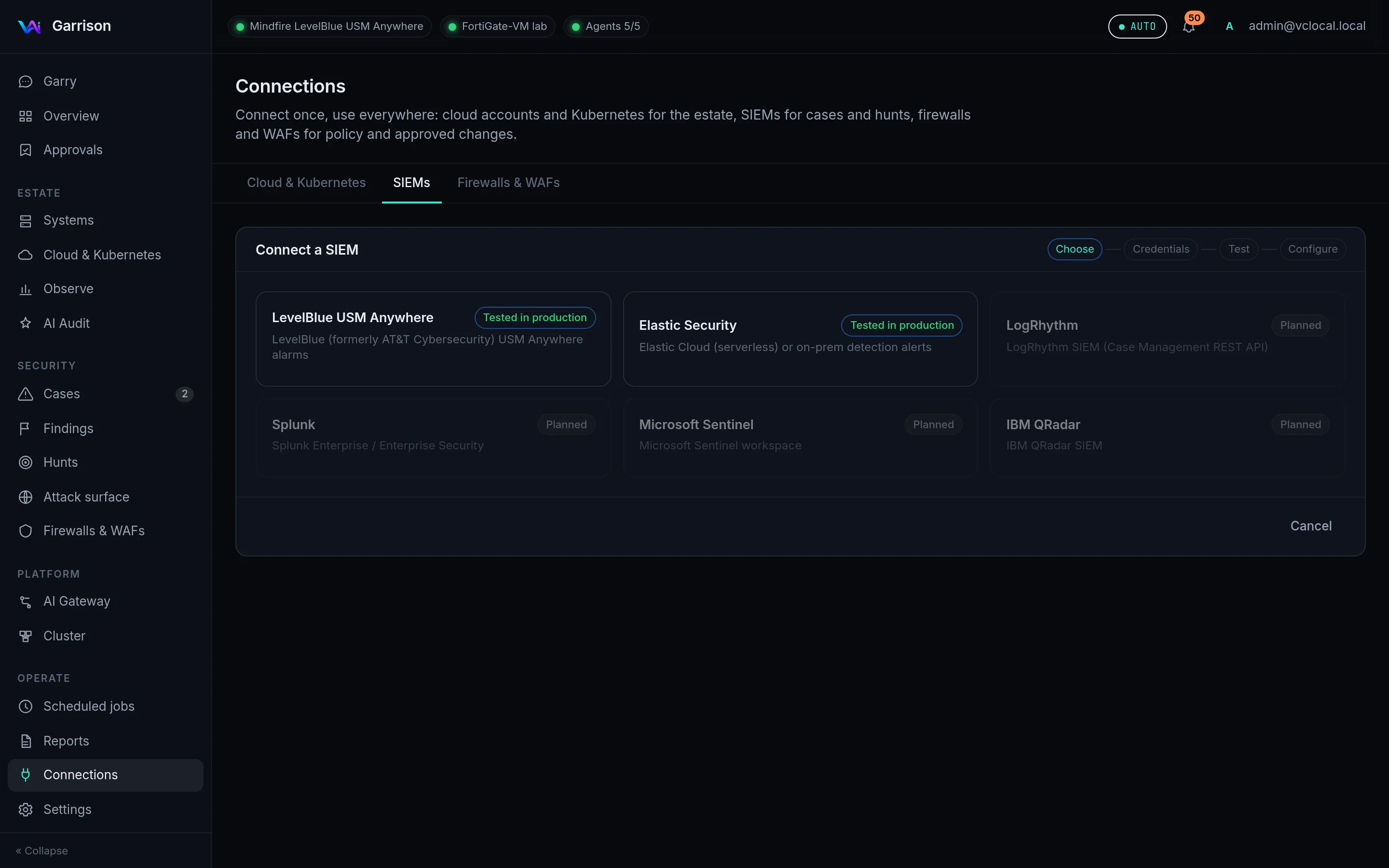 Connect a SIEM: choose the SIEM