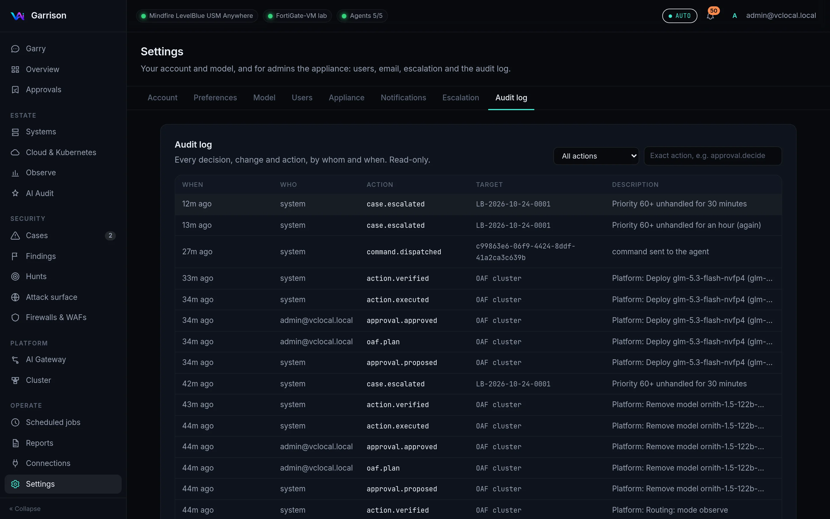 Settings → Audit log